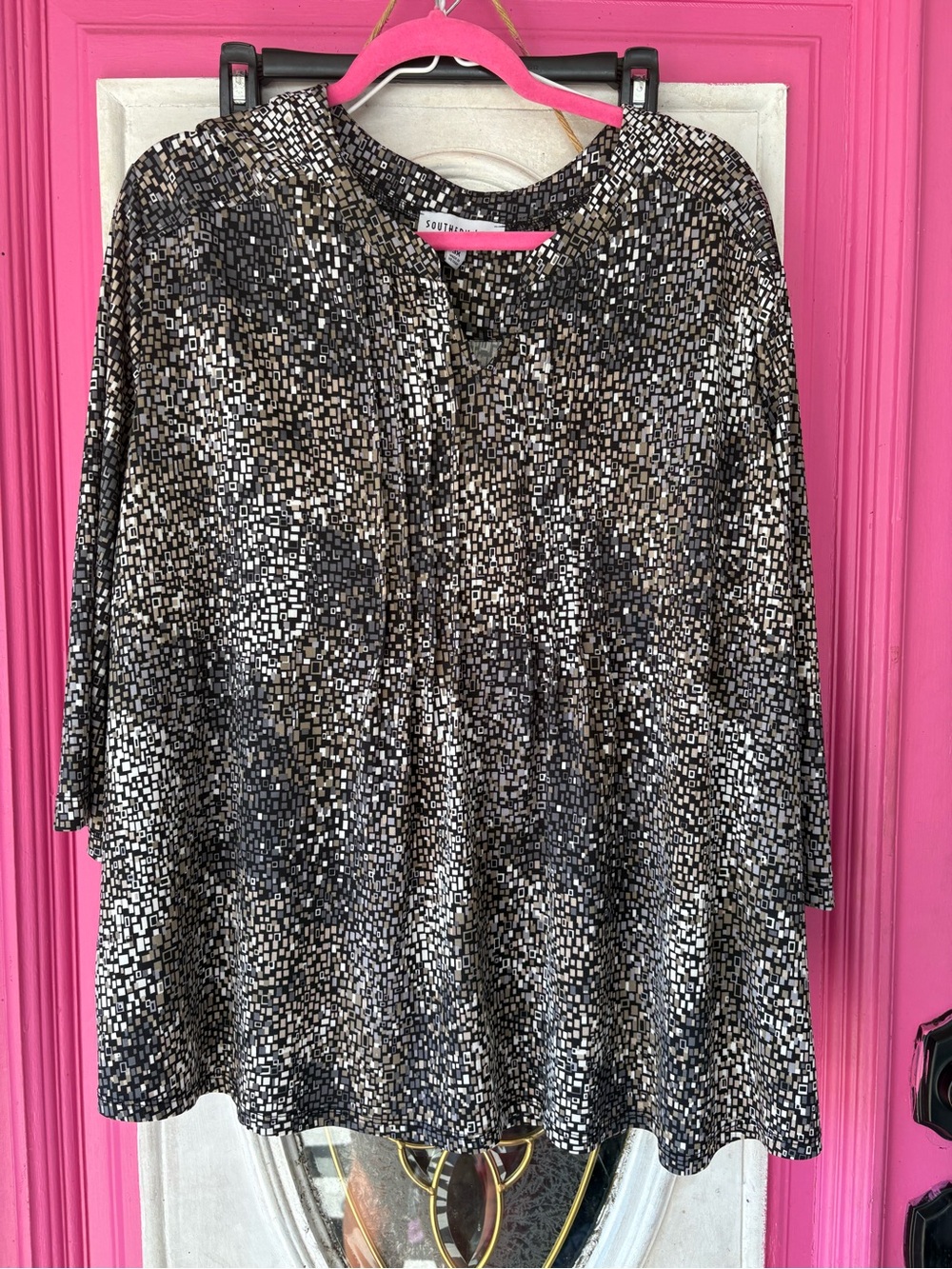 Southern Lady Black, Silver & Brown Patterned Tunic